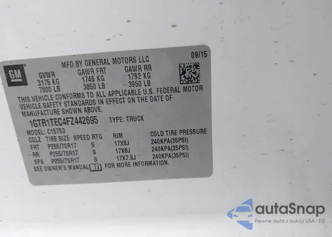 2015 GMC Sierra 1500 z USA, uszkodzony, nr VIN 1GTR1TEC4FZ442695